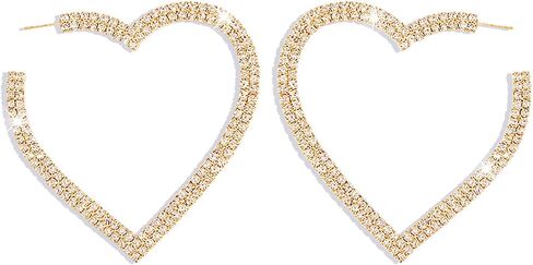 1Pair Large Rhinestone Hoop Dangle Earrings Luxury Crystal Big Circle Earrings Rhinestone Heart Earrings Statement Drop Earrings Bridal Wedding Body Accessories Jewelry for Women in Kuwait