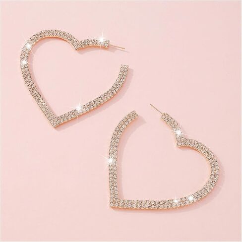 1Pair Large Rhinestone Hoop Dangle Earrings Luxury Crystal Big Circle Earrings Rhinestone Heart Earrings Statement Drop Earrings Bridal Wedding Body Accessories Jewelry for Women in Kuwait