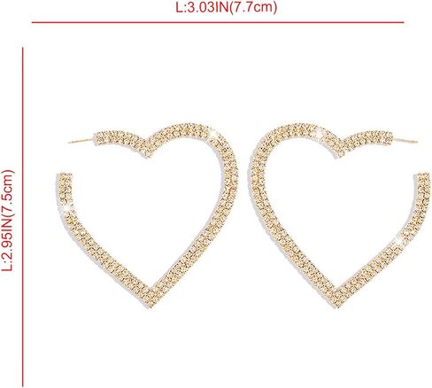 1Pair Large Rhinestone Hoop Dangle Earrings Luxury Crystal Big Circle Earrings Rhinestone Heart Earrings Statement Drop Earrings Bridal Wedding Body Accessories Jewelry for Women in Kuwait