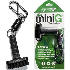 Grooveit MiniG The Dry Scrubber - Mini Golf Club Brush - Heavy-Duty Nylon Bristles - 3-Yr Warranty - Part of Any Golf Club Cleaning Kit - Detachable Magnetic Club Head Groove Cleaner Tool