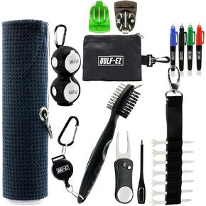 Golf Essentials Kit | Golf Towel | Cleaning Brush | TRI-LINE Golf Ball Alignment Kit | Divot Repair Tool | Golf Ball & Tee Holder