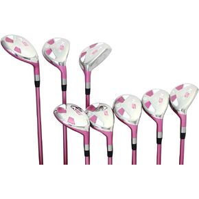 Majek Pink Senior Ladies Golf Hybrids Irons Set New Senior Women Best All True Hybrid Ultra Light Weight Forgiving Fuchsia Woman Complete Package Includes 4 5 6 7 8 9 PW SW All Lady Flex Utility Clubs