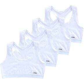 4PCS Girls’ Training Bra Breathable Cotton Vest Soft Racerback Training Bralettes Sport Bra Activewear Bra,Aged 9-14