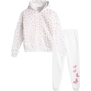 Girls’ Fleece Jogger Set – 2 Piece Sherpa Full- Zip Hooded Sweatshirt and Jogger Sweatpants (Size: 4-16)