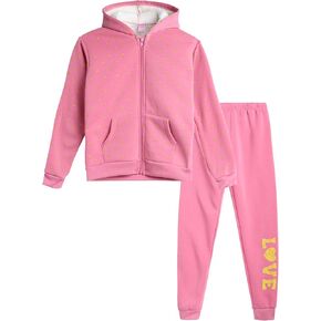 Girls’ Fleece Jogger Set – 2 Piece Sherpa Full- Zip Hooded Sweatshirt and Jogger Sweatpants (Size: 4-16) in Saudi Arabia
