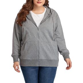 ZERDOCEAN Women's Plus Size Full Zip-Up Hoodie Jacket Cotton Sweatshirt