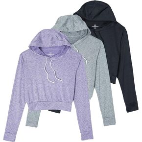 Real Essentials 3 Pack: Women's Dry-Fit Long Sleeve Cropped Hoodie - Athletic Hooded Crop Sweatshirt (Available in Plus Size)