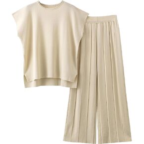 2 Piece Outfits for Women Sweater Sets Knit Vest Tops Elastic Waisted Pants