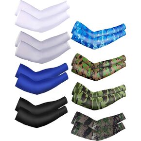 Mudder 8 Pairs Unisex UV Protection Arm Cooling Sleeves Ice Silk Arm Cover (Black, White, Grey, Royal blue, Camouflage, Army Green Camouflage, Blue camouflage, Green camouflage, Ice Silk)