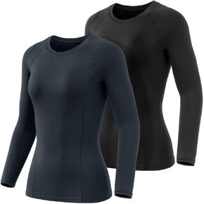 ATHLIO 2 Pack Women's Sports Compression Shirt, Cool Dry Fit Long Sleeve Workout Tops, Athletic Exercise Gym Yoga Shirts