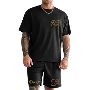 تيشيرتات جرافيك EVELUST للرجال - ملابس الشارع غير رسمية Y2k تي شيرت بياقة دائرية وجيب شورت مضحك شيكاغو 23 مجموعة حفلات موسيقية in Kuwait