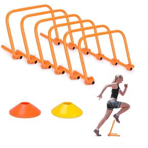 Agility Speed Training Hurdles, Adjustable Agility Training Hurdles for Football, Basketball, Soccer Hurdles Training Equipment Set of 6, with 12 Marker Cones, 1 Storage Bag