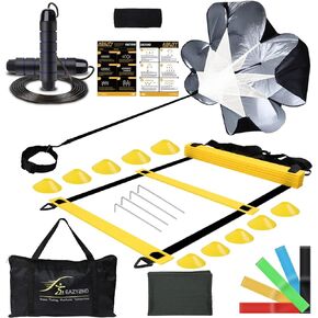 Eazy2hD Speed Agility Training Set- Agility Ladder,12 Cones, 4 Adjustable Hurdles,Parachute, Exercise Workout Equipment Boost Fitness & Increase Quick Footwork