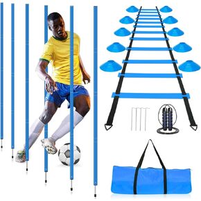HOTOOLME Agility Training Poles Equipment Soccer Training Equipment Includes 6 Agility Poles,Agility Ladder, 10 Soccer Cones,Jump Rope for Speed Training, Soccer Training, Basketball Athletes & Kids