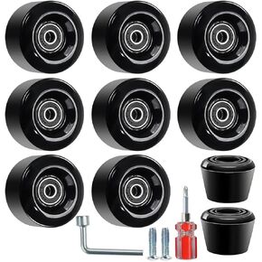 Nezylaf 8 Pack 32 x 58, 82A Quad Roller Skate Wheels with Bearing Installed and 2 Toe Stoppers for Double Row Skating,Replacment Accessories Suitable for Outdoor or Indoor