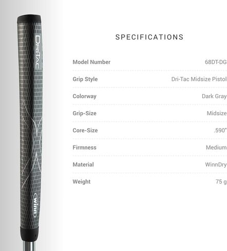 Winn DriTac Midsize Pistol Putter Golf Grip, Dark Gray in Saudi Arabia