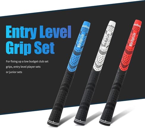 Mile High Life Golf Grips 13 Pack / 3 Pack - All-Weather Soft Rubber Golf Club Grips - High Shock Absorption, Enhanced Traction - Standard, Midsize & Jumbo Size (Core 0.58"-0.61") in Kuwait