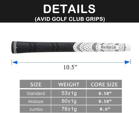 Mile High Life Golf Grips 13 Pack / 3 Pack - All-Weather Soft Rubber Golf Club Grips - High Shock Absorption, Enhanced Traction - Standard, Midsize & Jumbo Size (Core 0.58"-0.61") in Kuwait