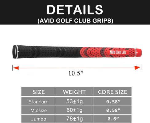 Mile High Life Golf Grips 13 Pack / 3 Pack - All-Weather Soft Rubber Golf Club Grips - High Shock Absorption, Enhanced Traction - Standard, Midsize & Jumbo Size (Core 0.58"-0.61") in Kuwait