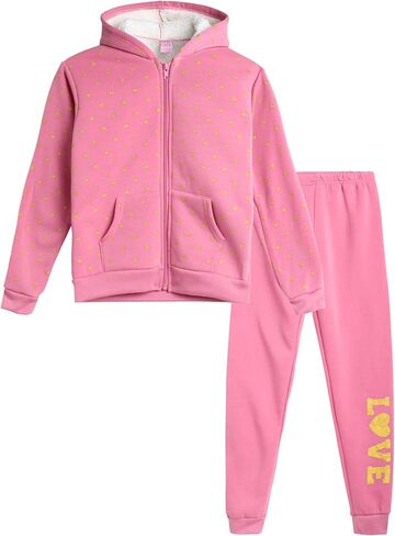 Girls’ Fleece Jogger Set – 2 Piece Sherpa Full- Zip Hooded Sweatshirt and Jogger Sweatpants (Size: 4-16) in Saudi Arabia