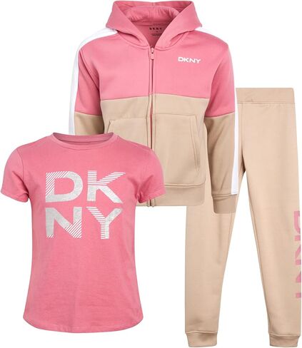 طقم سويت شيرت رياضي بغطاء للرأس وسحاب من الصوف للفتيات من DKNY مكون من 3 قطع in Saudi Arabia