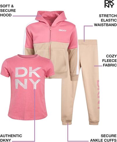 طقم سويت شيرت رياضي بغطاء للرأس وسحاب من الصوف للفتيات من DKNY مكون من 3 قطع in Saudi Arabia