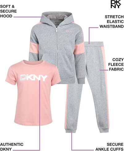 طقم سويت شيرت رياضي بغطاء للرأس وسحاب من الصوف للفتيات من DKNY مكون من 3 قطع in Saudi Arabia
