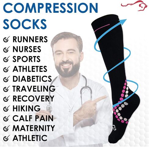 Compression Socks for Women & Men (15-20 mm/Hg) | Socks for Sports, Nurses, Runners, Muscle Recovery, Cycling in Saudi Arabia