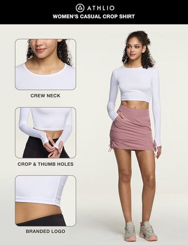 ATHLIO 2 Pack Women's Sports Compression Shirt, Cool Dry Fit Long Sleeve Workout Tops, Athletic Exercise Gym Yoga Shirts in Kuwait