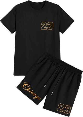 تيشيرتات جرافيك EVELUST للرجال - ملابس الشارع غير رسمية Y2k تي شيرت بياقة دائرية وجيب شورت مضحك شيكاغو 23 مجموعة حفلات موسيقية in Kuwait