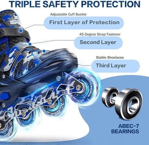Kuxuan Skates Adjustable Inline Skates for Kids and Youth with Full Light Up Wheels Camo Outdoor Fun Illuminating Skates for Girls and Boys Beginner in Saudi Arabia