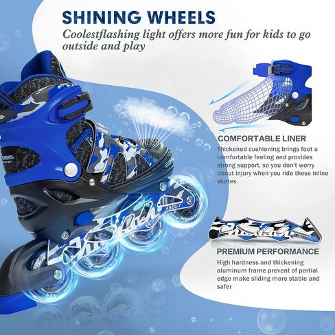 Kuxuan Skates Adjustable Inline Skates for Kids and Youth with Full Light Up Wheels Camo Outdoor Fun Illuminating Skates for Girls and Boys Beginner in Saudi Arabia