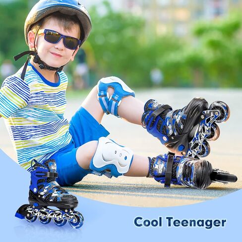 Kuxuan Skates Adjustable Inline Skates for Kids and Youth with Full Light Up Wheels Camo Outdoor Fun Illuminating Skates for Girls and Boys Beginner in Saudi Arabia