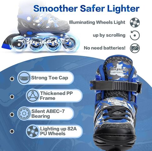 Kuxuan Skates Adjustable Inline Skates for Kids and Youth with Full Light Up Wheels Camo Outdoor Fun Illuminating Skates for Girls and Boys Beginner in Saudi Arabia