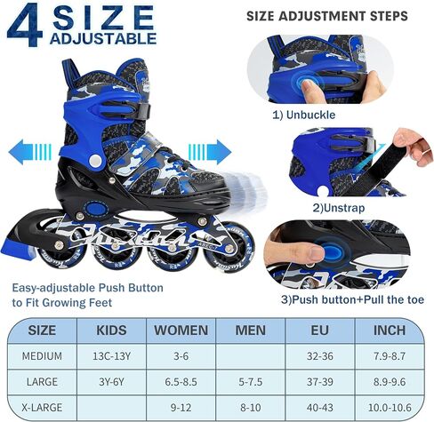 Kuxuan Skates Adjustable Inline Skates for Kids and Youth with Full Light Up Wheels Camo Outdoor Fun Illuminating Skates for Girls and Boys Beginner in Saudi Arabia