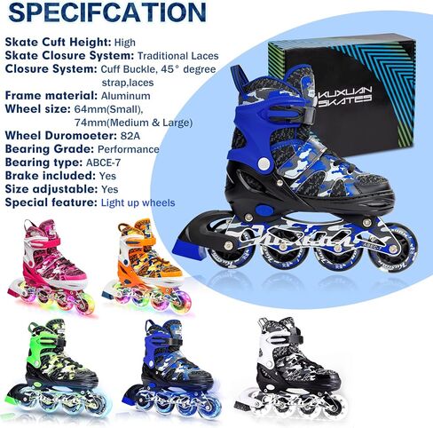 Kuxuan Skates Adjustable Inline Skates for Kids and Youth with Full Light Up Wheels Camo Outdoor Fun Illuminating Skates for Girls and Boys Beginner in Saudi Arabia