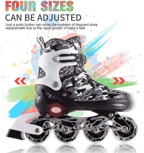 Kuxuan Skates Adjustable Inline Skates for Kids and Youth with Full Light Up Wheels Camo Outdoor Fun Illuminating Skates for Girls and Boys Beginner in Saudi Arabia