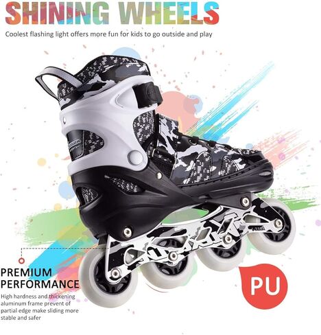 Kuxuan Skates Adjustable Inline Skates for Kids and Youth with Full Light Up Wheels Camo Outdoor Fun Illuminating Skates for Girls and Boys Beginner in Saudi Arabia