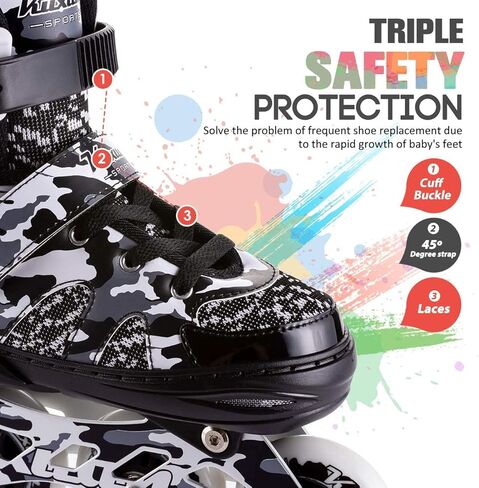 Kuxuan Skates Adjustable Inline Skates for Kids and Youth with Full Light Up Wheels Camo Outdoor Fun Illuminating Skates for Girls and Boys Beginner in Saudi Arabia