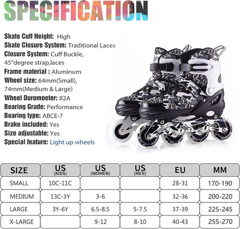 Kuxuan Skates Adjustable Inline Skates for Kids and Youth with Full Light Up Wheels Camo Outdoor Fun Illuminating Skates for Girls and Boys Beginner in Saudi Arabia