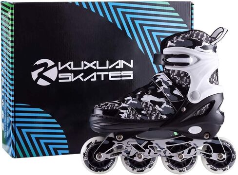 Kuxuan Skates Adjustable Inline Skates for Kids and Youth with Full Light Up Wheels Camo Outdoor Fun Illuminating Skates for Girls and Boys Beginner in Saudi Arabia