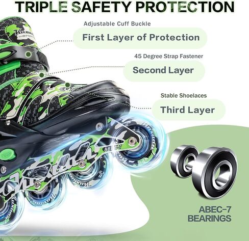 Kuxuan Skates Adjustable Inline Skates for Kids and Youth with Full Light Up Wheels Camo Outdoor Fun Illuminating Skates for Girls and Boys Beginner in Saudi Arabia
