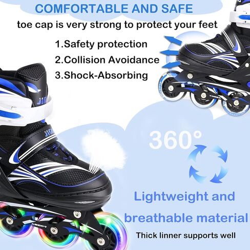 4 Size Adjustable Inline Skate for Kids,Children's Inline Skates with Light Up Wheel,Outdoor Illuminating Roller Skates for Girls,Boys and Beginners in Kuwait