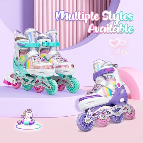SULIFEEL Rainbow Unicorn حذاء تزلج بعجلات مضمنة للبنات والأولاد 4 مقاسات عجلات مضيئة قابلة للتعديل للأطفال المبتدئين in Kuwait