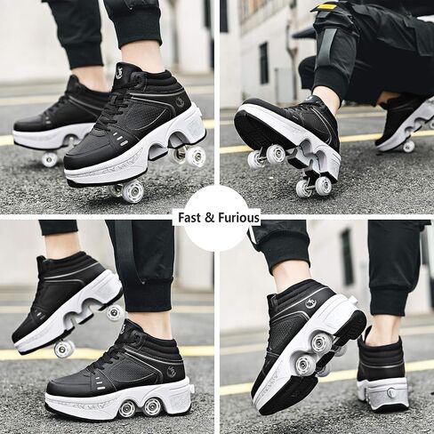 Women's Deformation Retractable Four-Wheeled Roller Skates Multifunction Adjustable Double Row Roller Shoes Outdoor Automatic Walking Sports Shoes in Kuwait