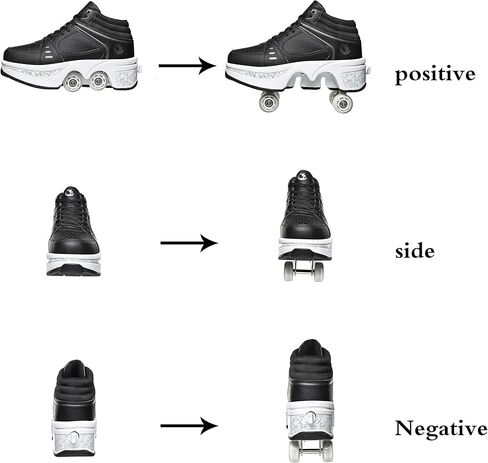 Women's Deformation Retractable Four-Wheeled Roller Skates Multifunction Adjustable Double Row Roller Shoes Outdoor Automatic Walking Sports Shoes in Kuwait