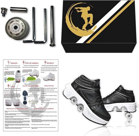 Women's Deformation Retractable Four-Wheeled Roller Skates Multifunction Adjustable Double Row Roller Shoes Outdoor Automatic Walking Sports Shoes in Kuwait