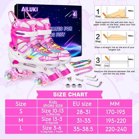 زلاجات دوارة للفتيات والفتيان، 4 مقاسات قابلة للتعديل للأطفال الصغار زلاجات دوارة مع عجلات مضيئة للأطفال الصغار في الهواء الطلق وفي الأماكن المغلقة in Kuwait