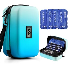 Insulin Cooler Travel Case TSA Approved, Refrigerated Medicine Travel Case with Temperature Display, Diabetes Travel Case with Wrist Strap & 4 Ice Packs For Daily and Trip