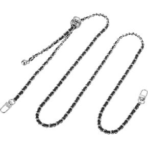 uxcell Purse Chain Strap, 51 Inch Adjustable Bag Chains Strap Replacement Crossbody Chain Strap Handbag Chains for DIY Wallet Clutch Bags, Black/Silver